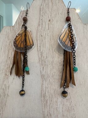 Handcrafted Real Monarch Butterfly Wing Fringe Earrings